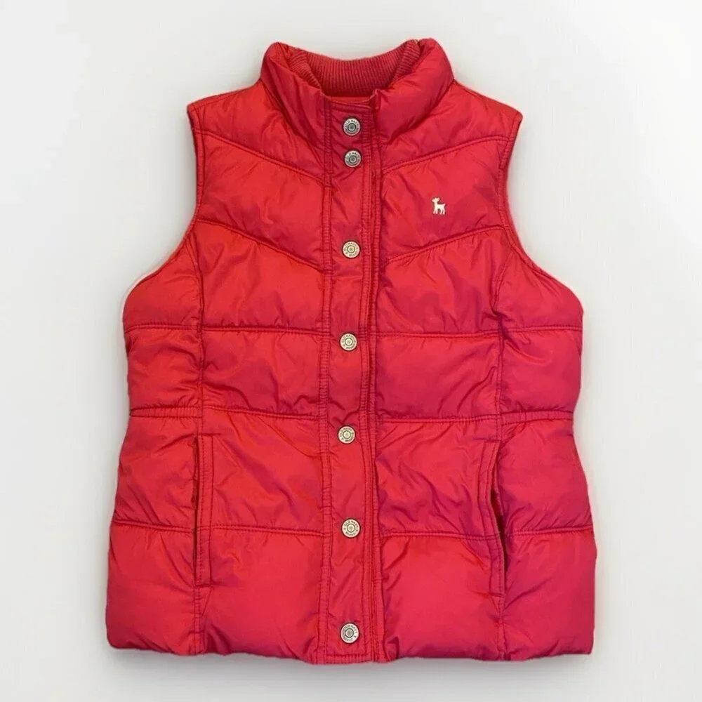 Old Navy Girls Puffer Quilted Vest Size XL Pink Red Sleeveless Lined Pockets EUC